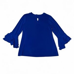 Charter Club Royal Blue Ruffle Sleeve Blouse Size Med Keyhole Neck Feminine Chic